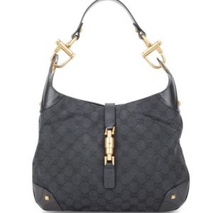 Vintage Gucci Black Canvas GG Jackie Shoulder Bag
